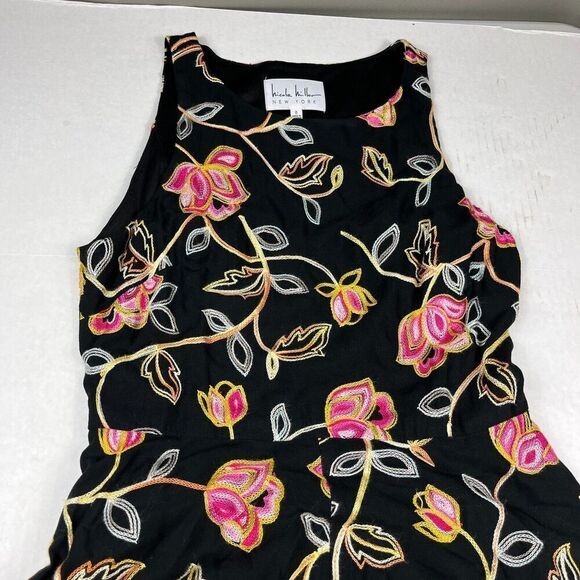 Nicole Miller Embroidered Maxi Dress Floral Side Zip Asymmetric Hem Party Size 8 - Picture 4 of 13